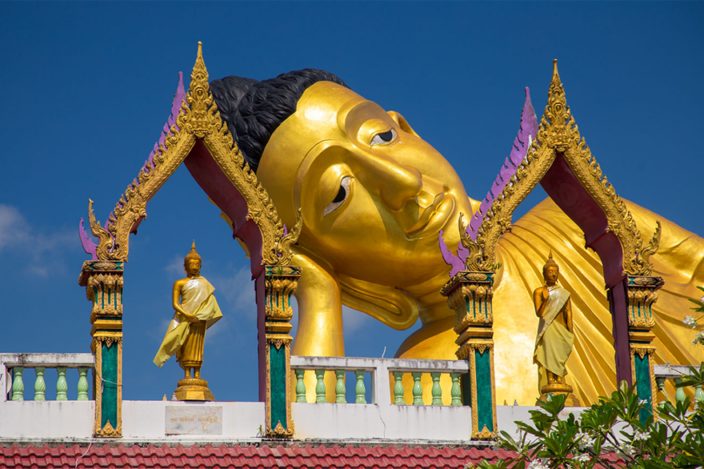 Wat Srisoonthorn in Phuket, featuring a giant reclining Buddha